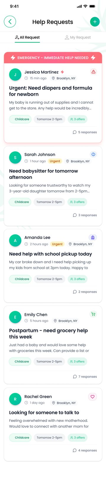 Open help requests from parents nearby in the Haven app.