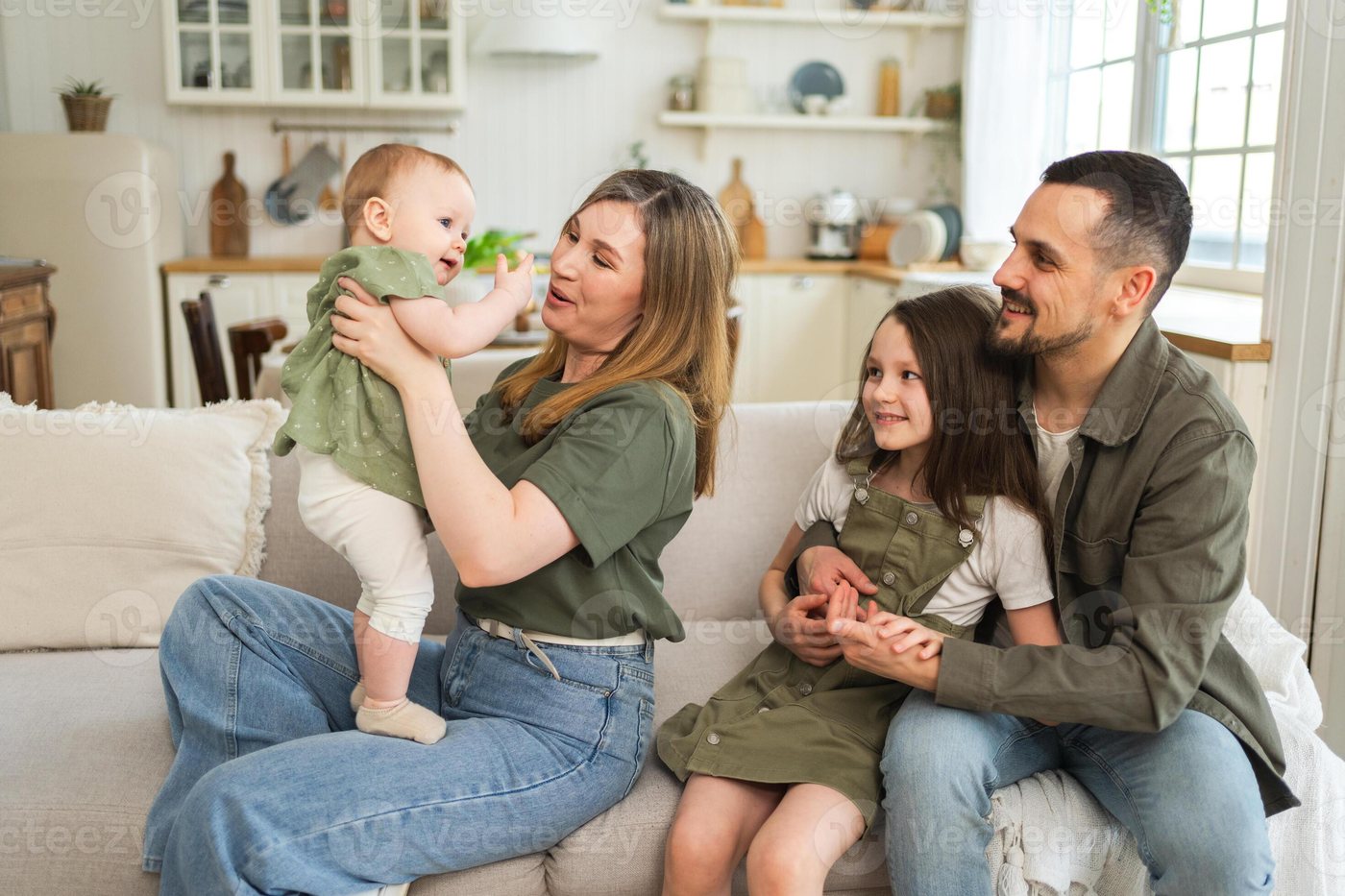 Three generations of a family together at home.